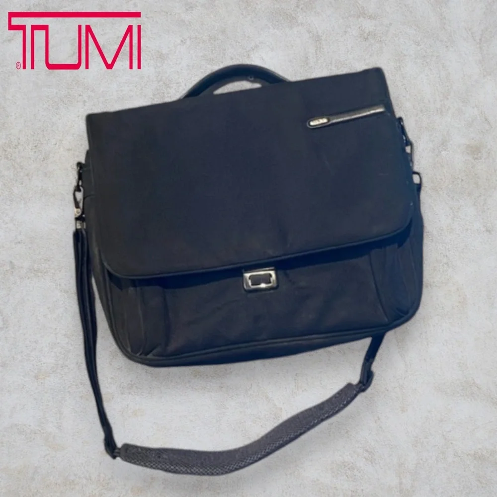 Tumi FXT Ballistic Black Nylon Pushlock Briefcase Messenger Laptop Bag